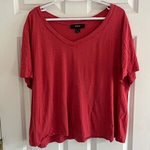 [2/$10 Deal] Forever 21 Plus Size Cotten Blend V-Neck Tee, Red/Rose, 3X